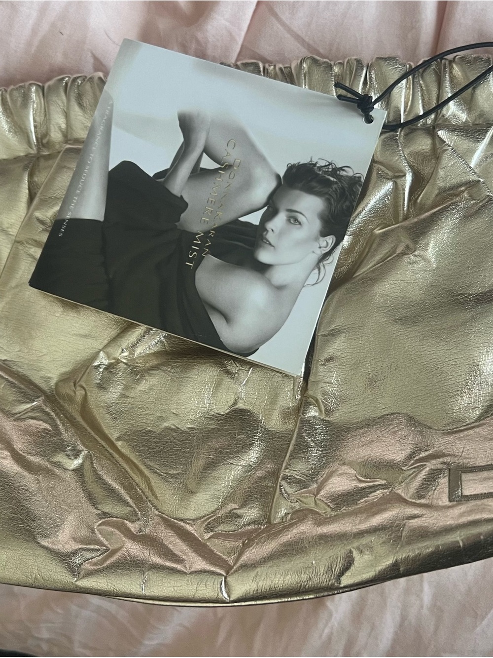 Donna Karan Shimmery Gold Cosmetic Bag with Designer Tag
